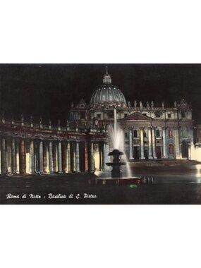 Vintage Postcard Of St. Peters Basilica At Night Rome By Bromostampa Torino